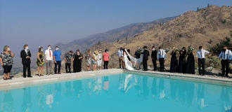 Wedding ceremony by the pool