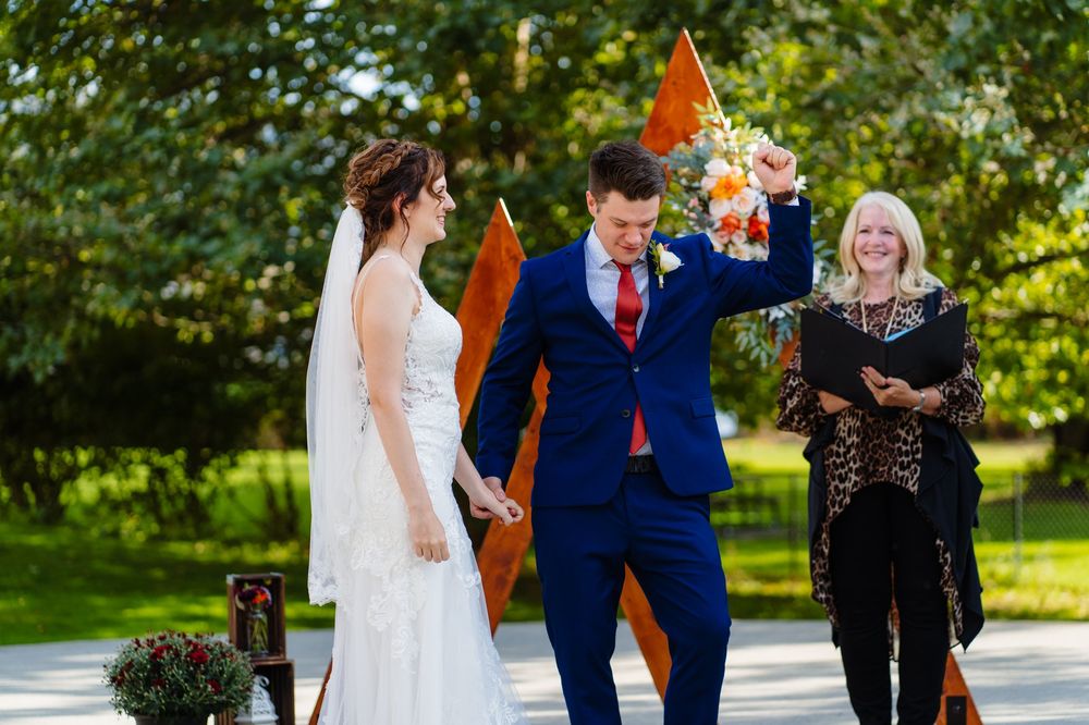Couple celebrating just after their wedding ceremony